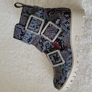 True Craft Women's Snakeskin Multi-Color Combat Boots